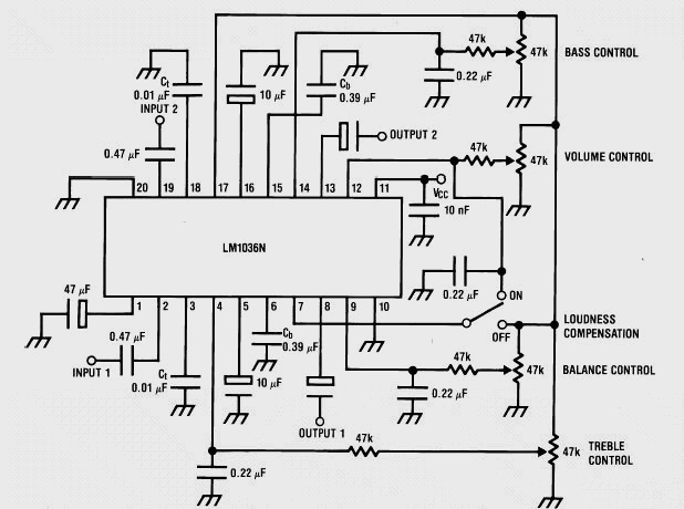 Stereo Tone Control using LM1036 circuit