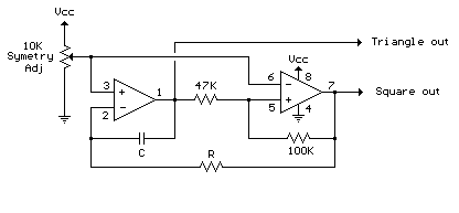Audio Triangle Square Wave Generator Using Op-Amp – Circuit Schematic