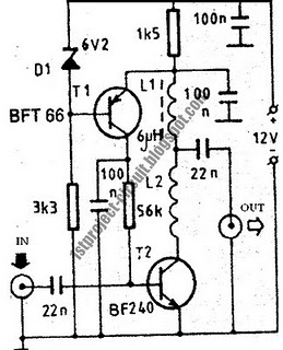 VHF Antenna Amplifier Circuit Using BFT66 Transistor – Circuit Schematic