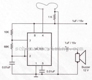 burglar alarm using ic timer 555556 – Circuit Schematic