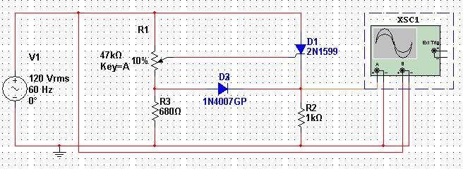 single phase half wave thyristor – Circuit Schematic