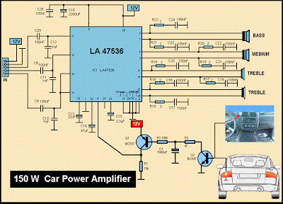 Schematic MP3 Car Audio Power AmplifierCircuits circuit