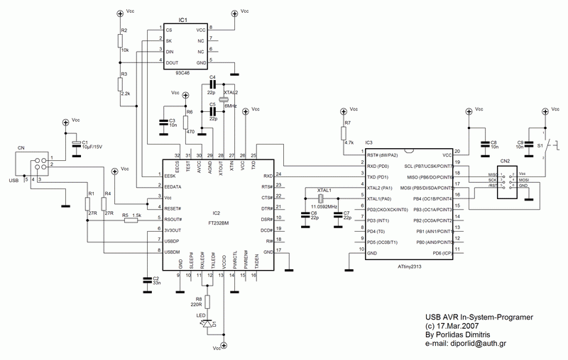USB AVR In-System-Programmer (ISP) – Circuit Schematic