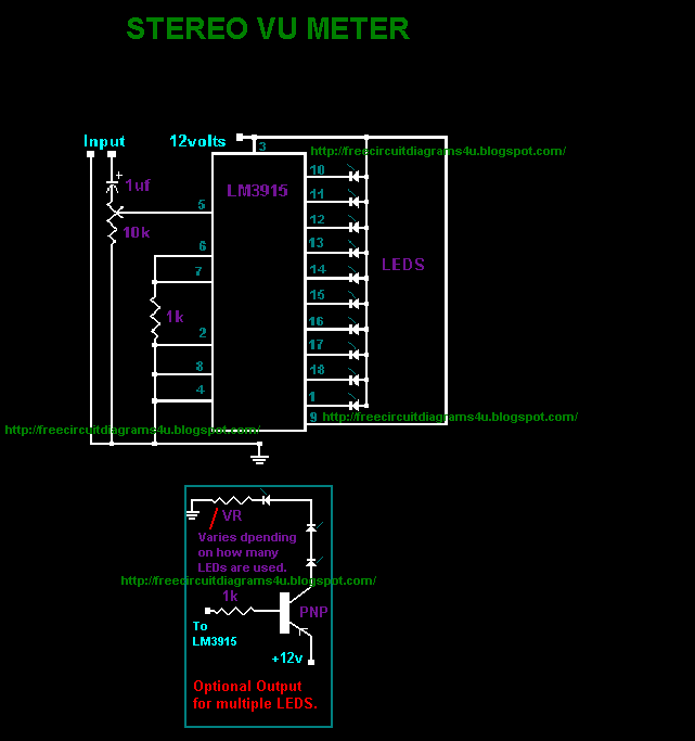 Stereo VU Meter Circuit (Sound level displayer) – Circuit Schematic