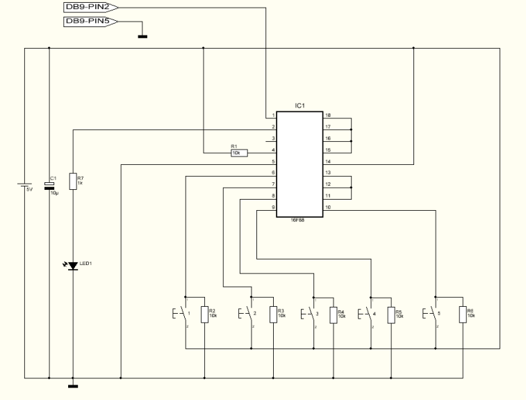 one wire keypad with PIC16F88 – Circuit Schematic