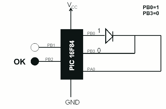 Diode tester using PIC 16F84 – Circuit Schematic