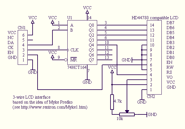serial LCD interface for PIC – Circuit Schematic