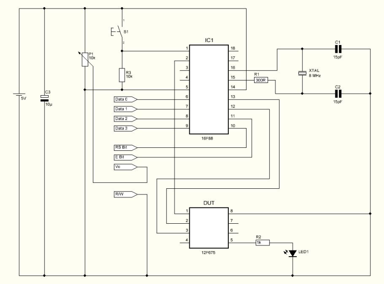 OSCCAL Value Finder Board with 16F88 – Circuit Schematic