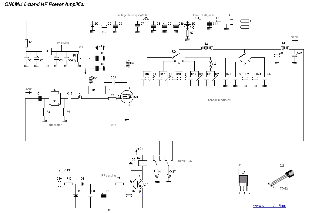 hf 5 band mosfet amplifier – Circuit Schematic