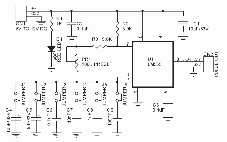555 timer Pulse generator circuit