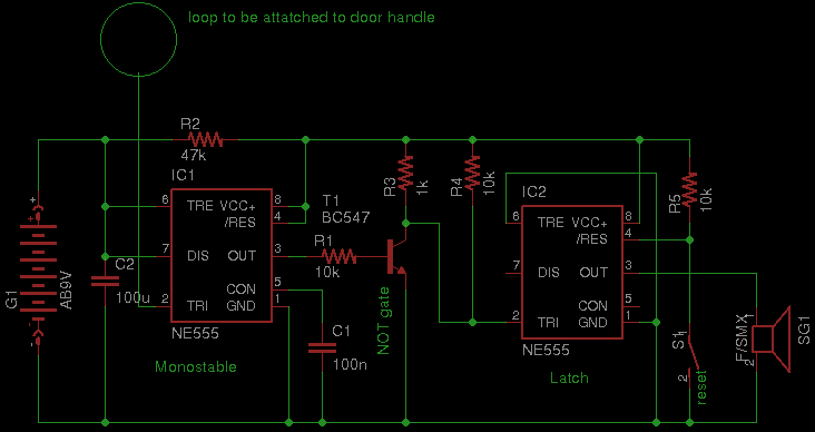 555 ic based touch alarm – Circuit Schematic