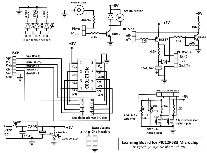 testing Board for PIC12F683 – Circuit Schematic