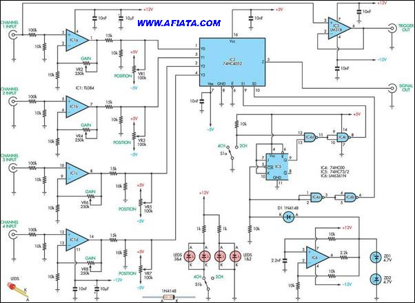 4 channel audio mixer circuit – Circuit Schematic