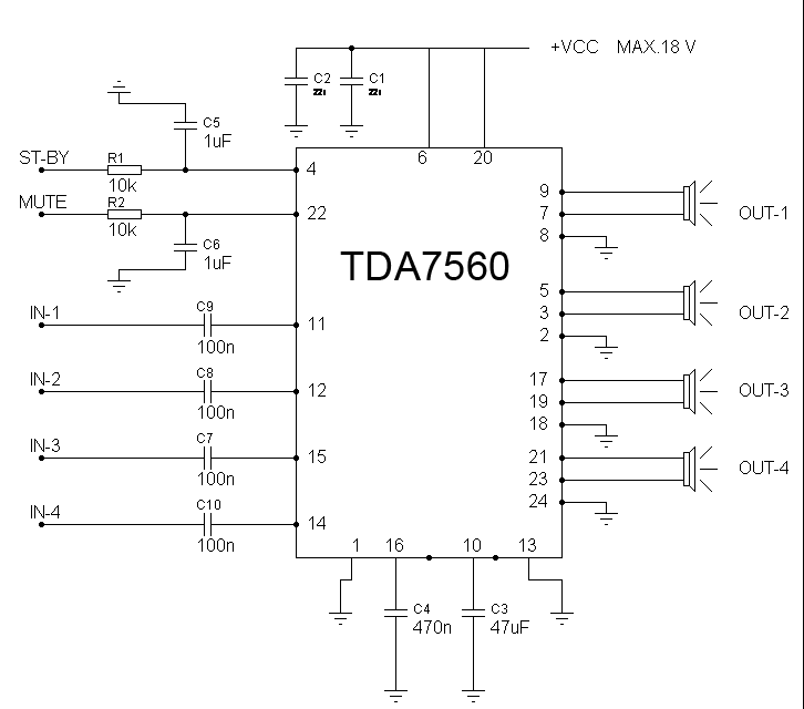 4x55w audio circuit diagram using tda7560