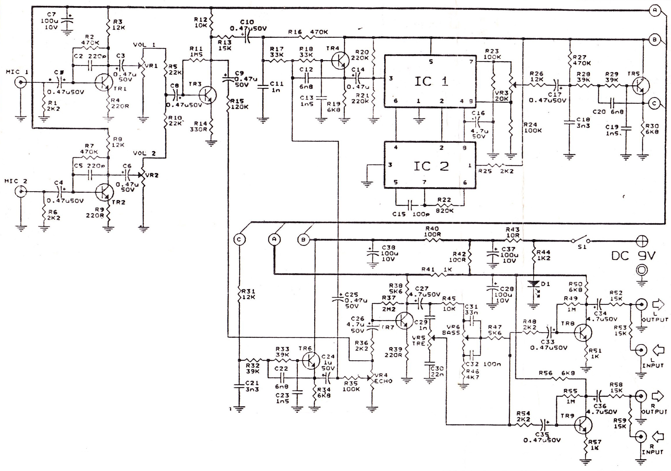 echo repeter and preamp mic schematic – Circuit Schematic