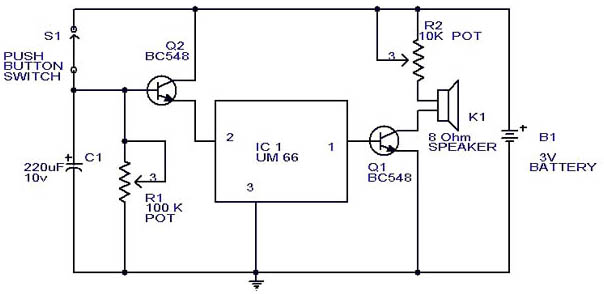 alarm door bell circuit using ic um 66 part 1 – Circuit Schematic