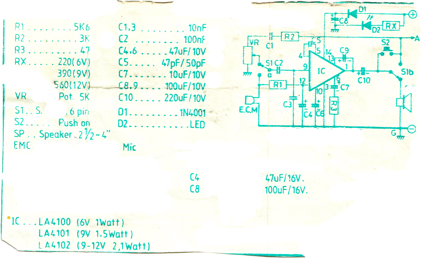 doorphone intercom circuits using la4100 la4101 la4102 – Circuit Schematic