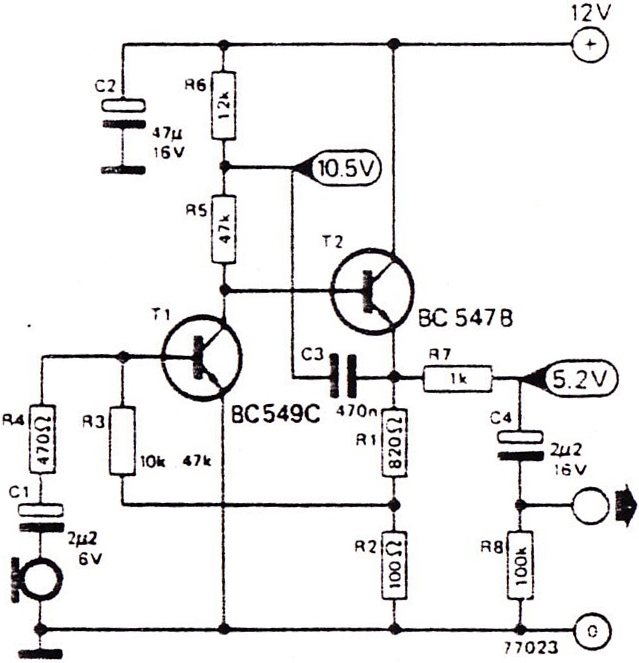 portable mic pre amp 2 transistor circuit