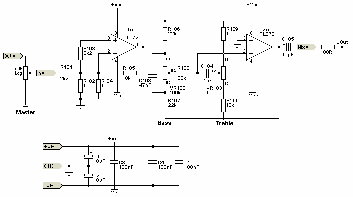 microphone circuit with tone control – Circuit Schematic