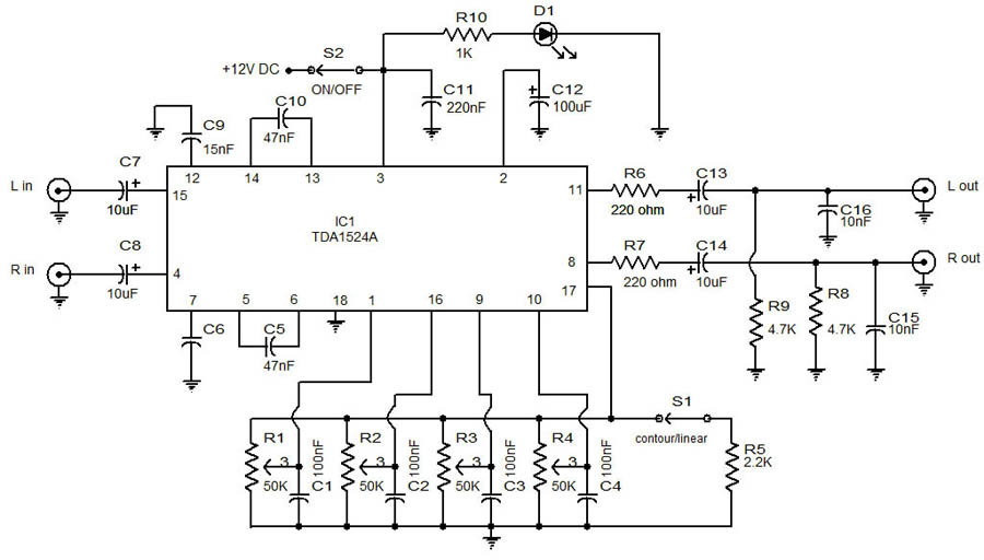 audio preamplifier with tone control – Circuit Schematic