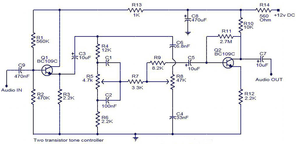 tone controller circuit diagram two transistor – Circuit Schematic