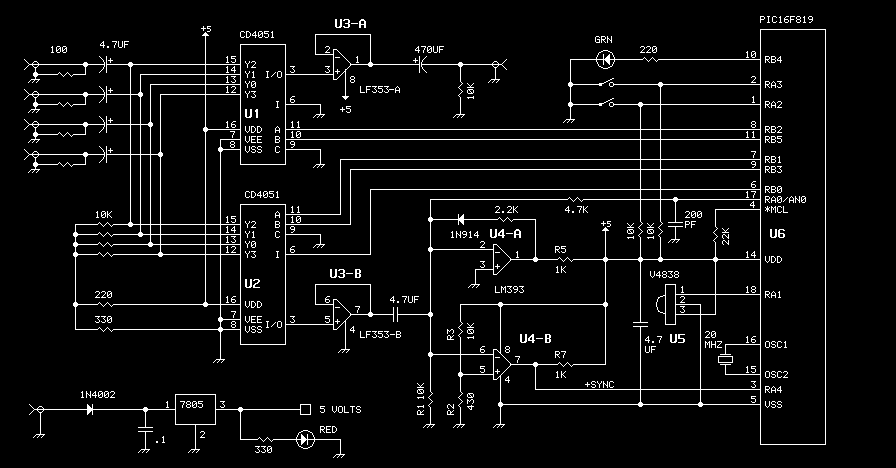 Video Switcher with PIC16F819 – Circuit Schematic
