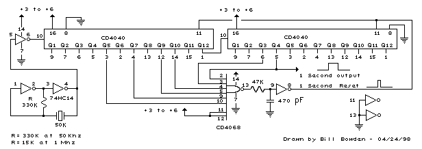 1 Second Time Base From Crystal Oscillator circuit