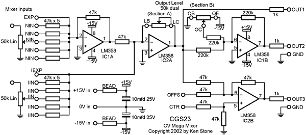 cv mega mixer – Circuit Schematic