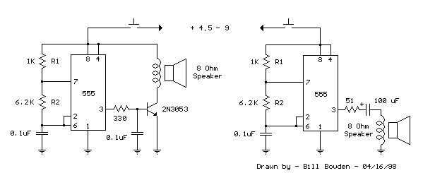 555 Tone Generator Circuit (8 ohm speaker) – Circuit Schematic