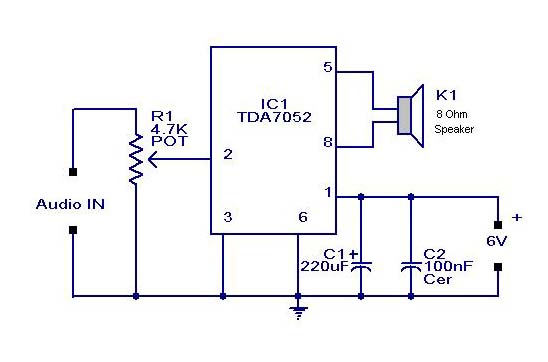 Small or Mini Audio Amplifier Circuit using TDA 7052 IC-Deliver 2 Watts circuit