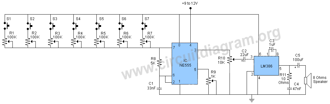 555 organ circuit – Circuit Schematic