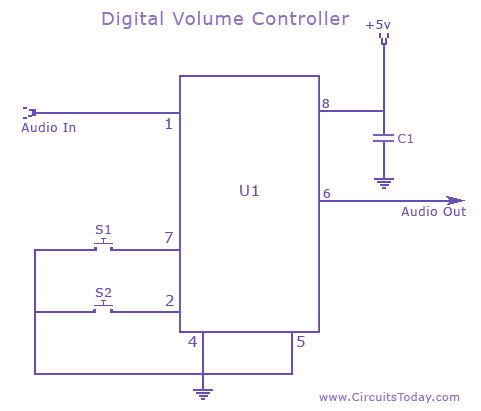 Volume Control Circuit Schematic using DS 1669 Potentiometer IC – Circuit Schematic
