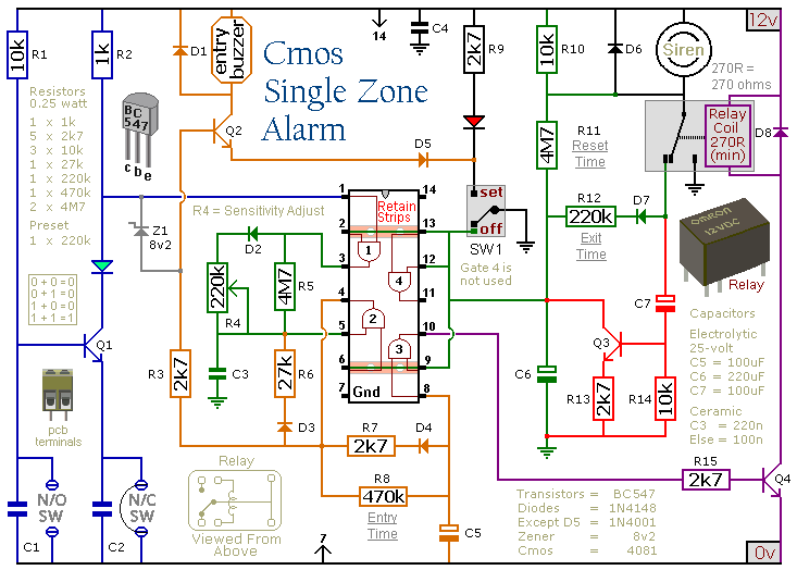 cmos based single zone alarm circuit