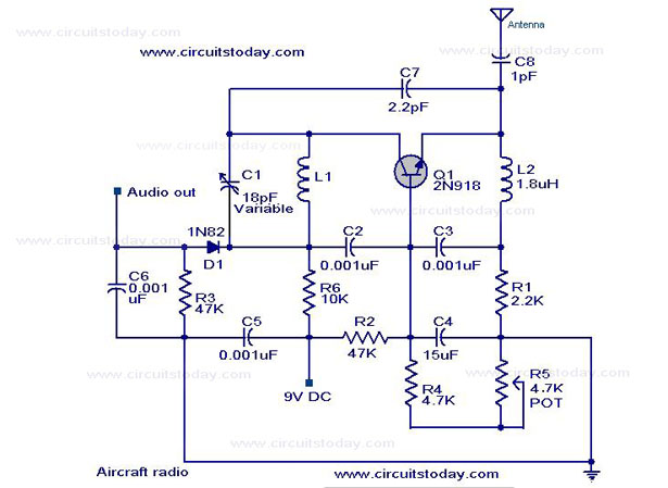 Simple aircraft radio circuitWorking – Circuit Schematic