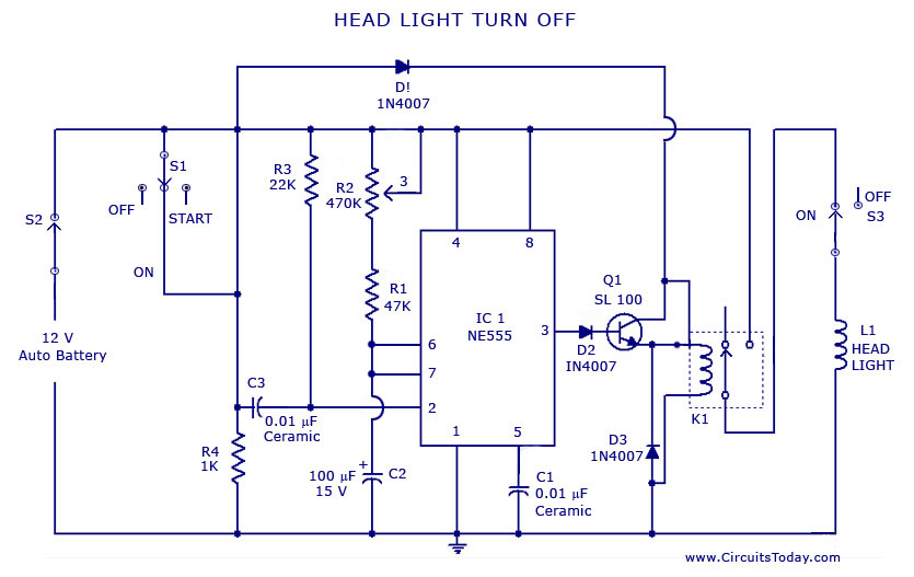 Automatic CarVehicle Head Lights Turn Off Circuit