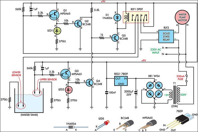 automatic water tank filler circuit diagram circuit