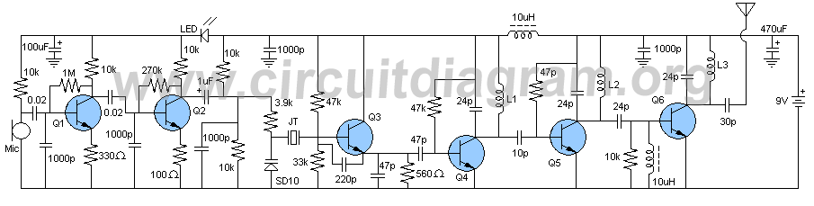 crystal controlled fm transmitter – Circuit Schematic