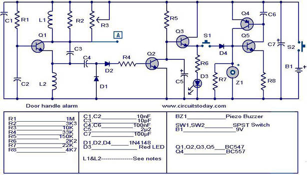 Door handle alarm circuit