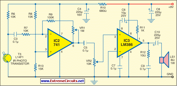 ir music transmitter and receiver – Circuit Schematic