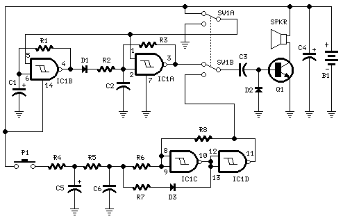 one ic two tones siren – Circuit Schematic