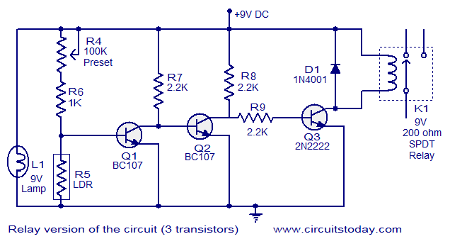 Simple Fire alarm circuit using LDR circuit
