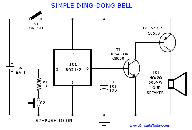 Tone Generator Circuit-Simple Calling Bell Circuit – Circuit Schematic