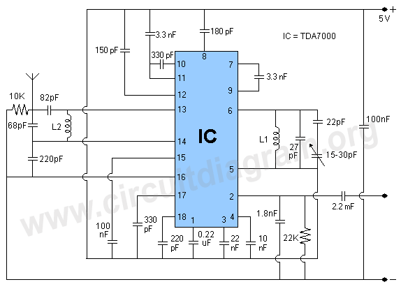 fm radio receiver using tda7000 – Circuit Schematic