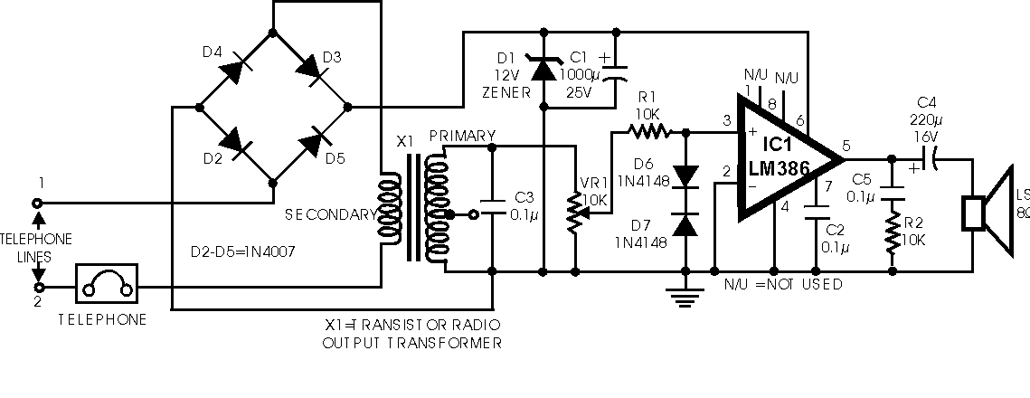 telephone amplifier – Circuit Schematic