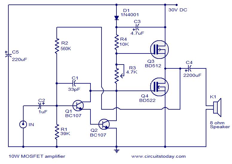 Mosfet Amplifier Circuits circuit