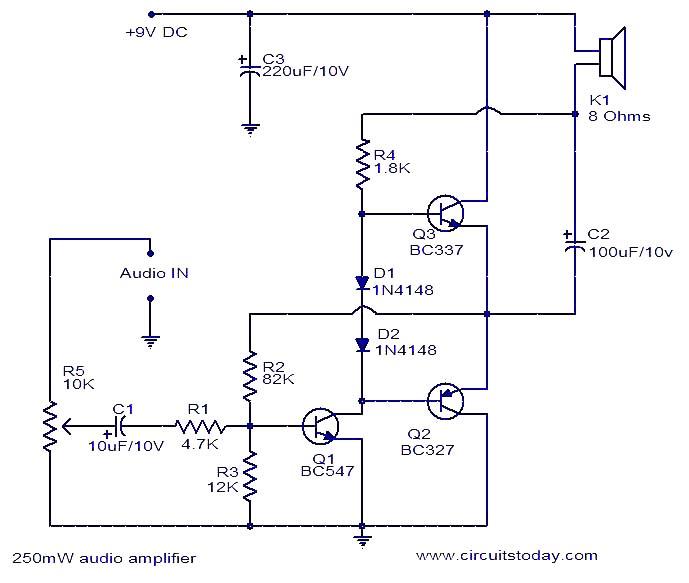250mW audio amplifier circuit