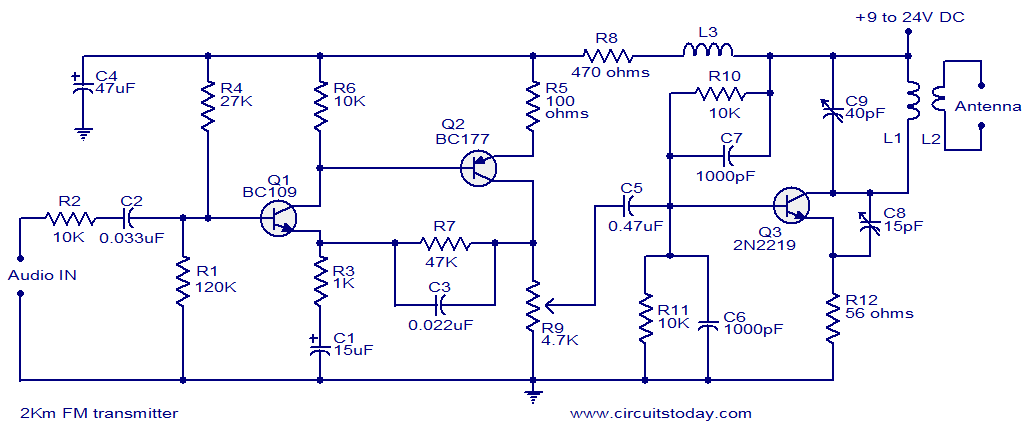 2 km FM transmitter – Circuit Schematic