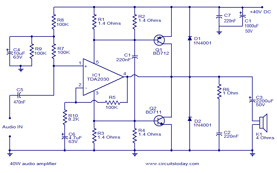 40W audio amplifier circuit