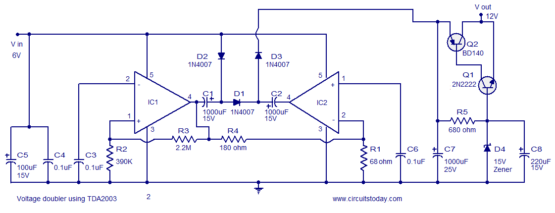 Voltage Converter 6 to 12 Volts -Using TDA 2003 circuit