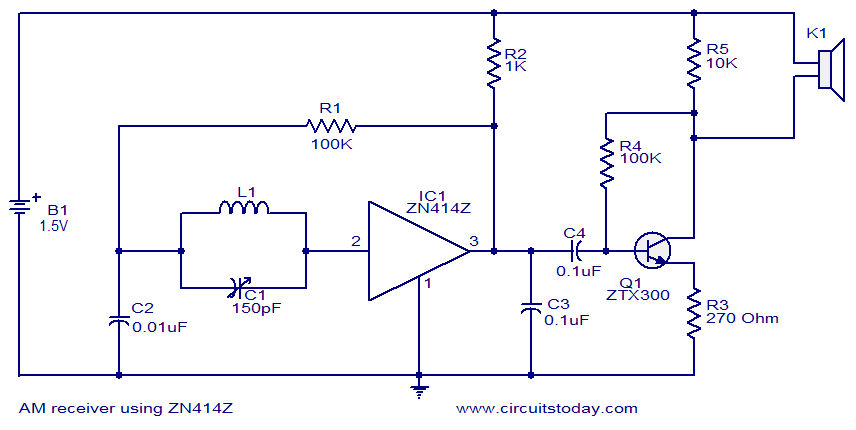 AM receiver using ZN414 – Circuit Schematic